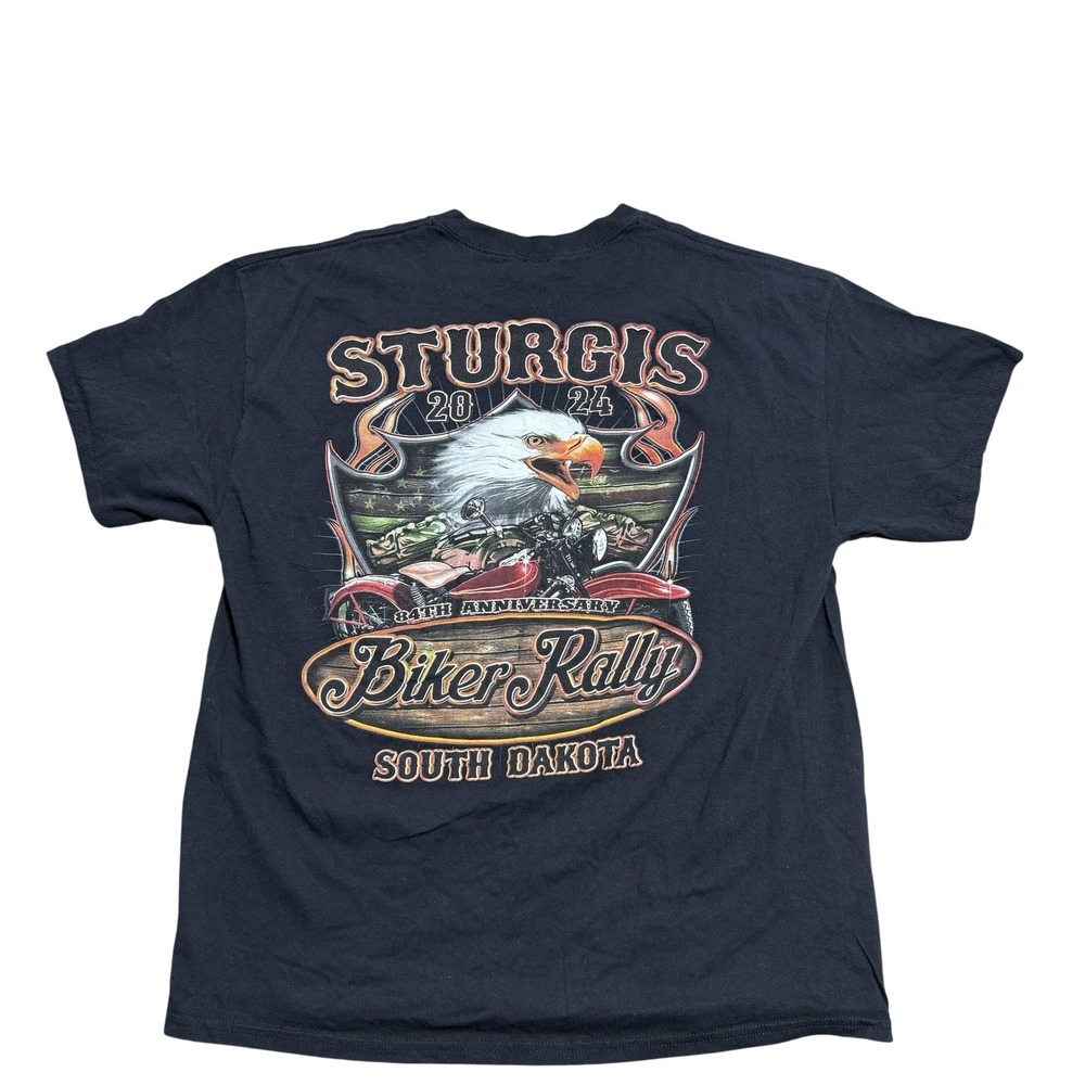 Sturgis Biker Rally Shirt Mens Large Black‎ 2024 84th Anniversary Eagle Graphic